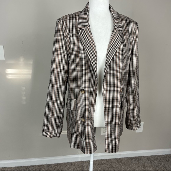 NWT FAB’RIK KENDY PLAID DOUBLE BREASTED BLAZER SIZE MEDIUM BROWN - Picture 5 of 11